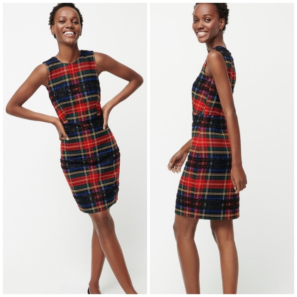 J. Crew Red Black Blue Plaid Sleeveless Midi Sheath Dress